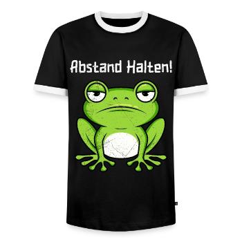 Faschings Party ABSTAND HALTEN! Genervter Frosch - Männer Kontrast-T-Shirt - Schwarz/Weiß - Vorne - AI Model Female 172 light (172cm) & AI Model Male 178 light (178cm)