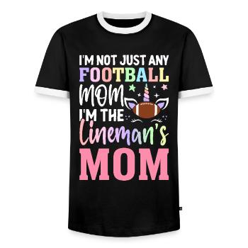 Not just any football mother, but the - Men's Ringer Shirt - black/white - Front - AI Model Female 172 light (172cm) & AI Model Male 178 light (178cm)