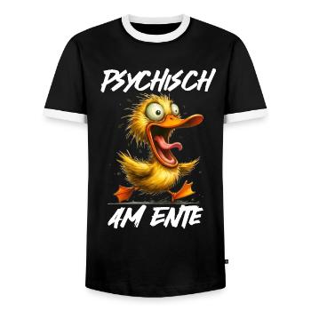 Karneval Ente BIN TOTAL AM ENTE Lustiges - Männer Kontrast-T-Shirt - Schwarz/Weiß - Vorne - AI Model Female 172 light (172cm) & AI Model Male 178 light (178cm)