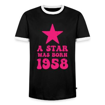A star was born in 1958 Birthday - Men's Ringer Shirt - black/white - Front - AI Model Female 172 light (172cm) & AI Model Male 178 light (178cm)