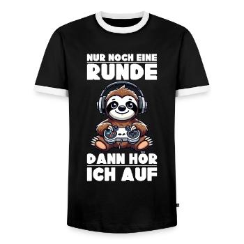 Just one more round then I'll stop sloth - Men's Ringer Shirt - black/white - Front - AI Model Female 172 light (172cm) & AI Model Male 178 light (178cm)