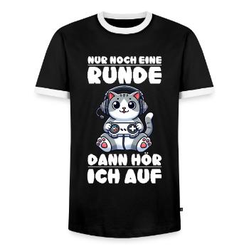 Just one more round, then I'll listen to cats - Men's Ringer Shirt - black/white - Front - AI Model Female 172 light (172cm) & AI Model Male 178 light (178cm)