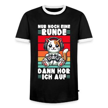 Just one more round, then I'll listen to cats - Men's Ringer Shirt - black/white - Front - AI Model Female 172 light (172cm) & AI Model Male 178 light (178cm)
