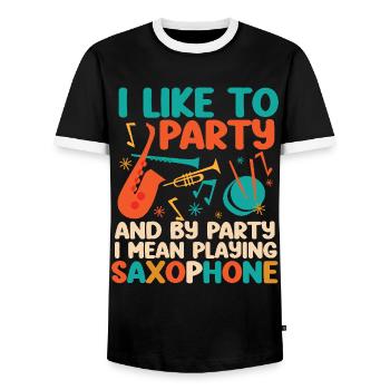 Saxophone I Like To Party And By - Men's Ringer Shirt - black/white - Front - AI Model Female 172 light (172cm) & AI Model Male 178 light (178cm)