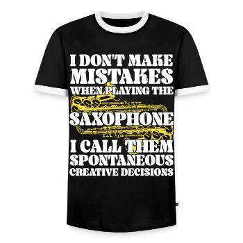 Saxophones I Don't Make Mistakes - Men's Ringer Shirt - black/white - Front - AI Model Female 172 light (172cm) & AI Model Male 178 light (178cm)