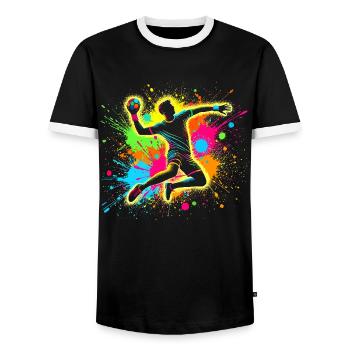 Handball Handballer, bunt Handballspieler - Männer Kontrast-T-Shirt - Schwarz/Weiß - Vorne - AI Model Female 172 light (172cm) & AI Model Male 178 light (178cm)