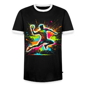Handball Handballer, bunt Handballspieler - Männer Kontrast-T-Shirt - Schwarz/Weiß - Vorne - AI Model Female 172 light (172cm) & AI Model Male 178 light (178cm)