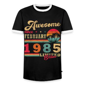 Février 1985, 40e anniversaire 1985 40e février - T-shirt contrasté Homme - noir/blanc - Devant - AI Model Female 172 light (172cm) & AI Model Male 178 light (178cm)