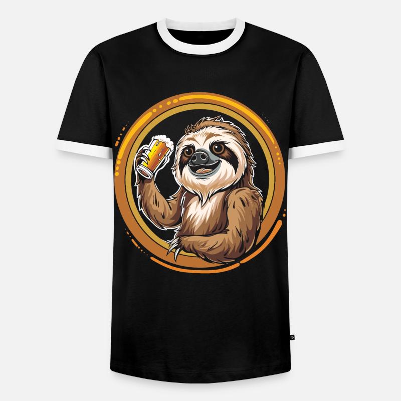 Faultier Bier Biertrinker - Männer Kontrast-T-Shirt - Schwarz/Weiß