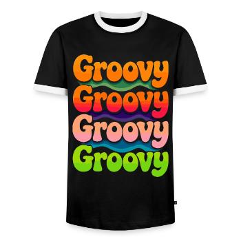 Groovy Hippie 70s 1970s 60s Party - Men's Ringer Shirt - black/white - Front - AI Model Female 172 light (172cm) & AI Model Male 178 light (178cm)
