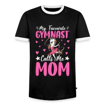 My favorite gymnast calls me mom - Men's Ringer Shirt - black/white - Front - AI Model Female 172 light (172cm) & AI Model Male 178 light (178cm)