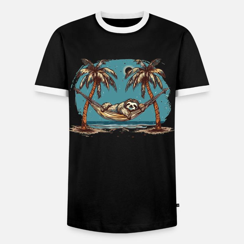 Sloth Hammock, Beach, Chill - Men's Ringer Shirt - black/white