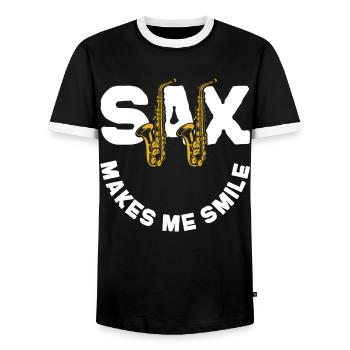 Saxophone Pun Sax Makes Me Smile - Männer Kontrast-T-Shirt - Schwarz/Weiß - Vorne - AI Model Female 172 light (172cm) & AI Model Male 178 light (178cm)