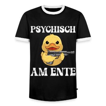 Faschings Party PSYCHISCH AM ENTE Lustiges - Männer Kontrast-T-Shirt - Schwarz/Weiß - Vorne - AI Model Female 172 light (172cm) & AI Model Male 178 light (178cm)