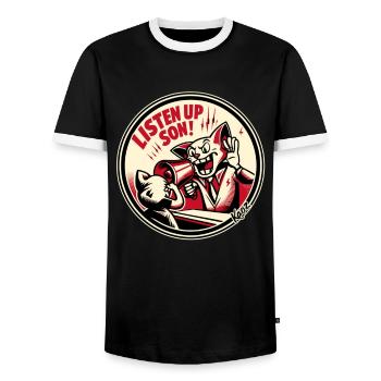 Listen, my son! Loud Megaphone Dad - Men's Ringer Shirt - black/white - Front - AI Model Female 172 light (172cm) & AI Model Male 178 light (178cm)