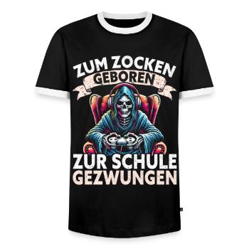 Né pour jouer Forcé d’aller à l’école Grim Reaper - T-shirt contrasté Homme - noir/blanc - Devant - AI Model Female 172 light (172cm) & AI Model Male 178 light (178cm)