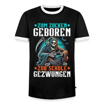 Né pour jouer Forcé d’aller à l’école Grim Reaper - T-shirt contrasté Homme - noir/blanc - Devant - AI Model Female 172 light (172cm) & AI Model Male 178 light (178cm)