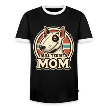 Glücklicher Bully für die Bullterrier Hunde Mama - Männer Kontrast-T-Shirt - Schwarz/Weiß - Vorne - AI Model Female 172 light (172cm) & AI Model Male 178 light (178cm)