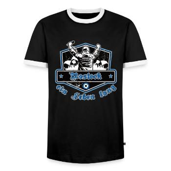 Rostock ein Leben Lang No II - Männer Kontrast-T-Shirt - Schwarz/Weiß - Vorne - AI Model Female 172 light (172cm) & AI Model Male 178 light (178cm)