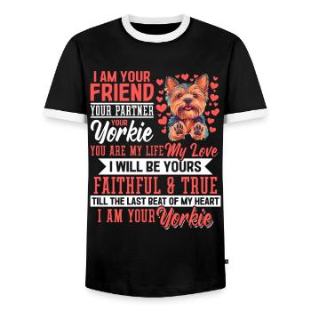 Yorkshire Terrier Propriétaire d’un chien Yorkie - T-shirt contrasté Homme - noir/blanc - Devant - AI Model Female 172 light (172cm) & AI Model Male 178 light (178cm)