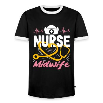 Nurse Midwife Design - Men's Ringer Shirt - black/white - Front - AI Model Female 172 light (172cm) & AI Model Male 178 light (178cm)