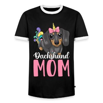 Dachshund Mom Dog Mom Graphic Design for - Men's Ringer Shirt - black/white - Front - AI Model Female 172 light (172cm) & AI Model Male 178 light (178cm)
