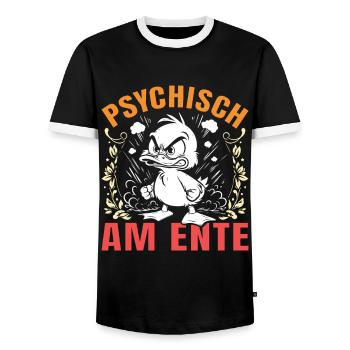 Karneval Enten PSYCHISCH AM ENTE Lustiges - Männer Kontrast-T-Shirt - Schwarz/Weiß - Vorne - AI Model Female 172 light (172cm) & AI Model Male 178 light (178cm)