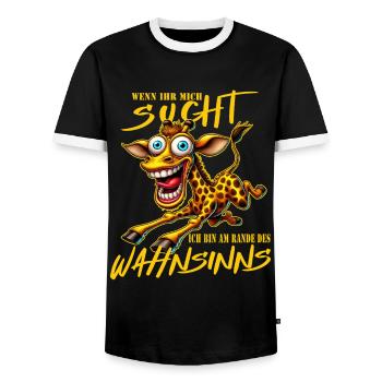 Girafe folle à la limite de la folie style bande dessinée - T-shirt contrasté Homme - noir/blanc - Devant - AI Model Female 172 light (172cm) & AI Model Male 178 light (178cm)