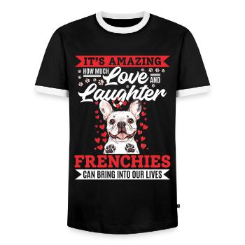 Bouledogue français Frenchie Propriétaire de chien - T-shirt contrasté Homme - noir/blanc - Devant - AI Model Female 172 light (172cm) & AI Model Male 178 light (178cm)