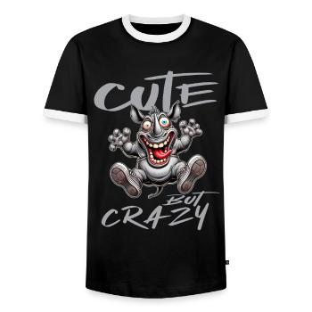 Cute but Crazy Rhino Comic Style Funny Motif - Men's Ringer Shirt - black/white - Front - AI Model Female 172 light (172cm) & AI Model Male 178 light (178cm)