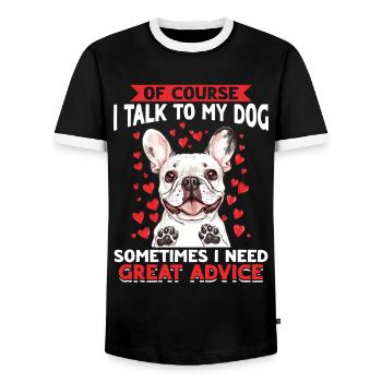 Bouledogue français Frenchie Propriétaire de chien - T-shirt contrasté Homme - noir/blanc - Devant - AI Model Female 172 light (172cm) & AI Model Male 178 light (178cm)