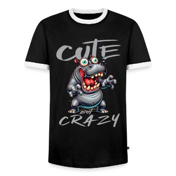 Cute but Crazy Hippo Comic Style Funny Motif - Men's Ringer Shirt - black/white - Front - AI Model Female 172 light (172cm) & AI Model Male 178 light (178cm)