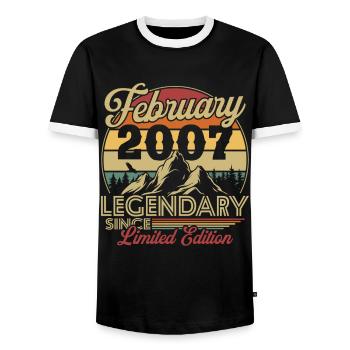 Vintage Retro February 2007 Birthday Gift - Men's Ringer Shirt - black/white - Front - AI Model Female 172 light (172cm) & AI Model Male 178 light (178cm)