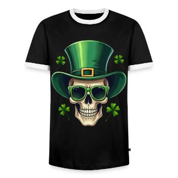 St Patricks Day Irischer Totenkopf - Männer Kontrast-T-Shirt - Schwarz/Weiß - Vorne - AI Model Female 172 light (172cm) & AI Model Male 178 light (178cm)