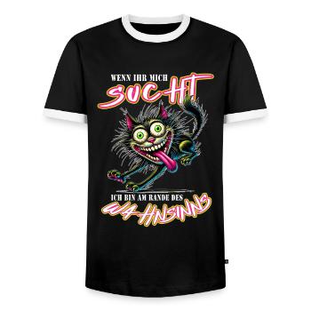 Crazy Katze am Rande des Wahnsinns Comic Stil - Männer Kontrast-T-Shirt - Schwarz/Weiß - Vorne - AI Model Female 172 light (172cm) & AI Model Male 178 light (178cm)