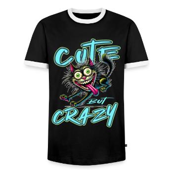 Cute but Crazy Katze Comic Stil lustiges Motiv - Männer Kontrast-T-Shirt - Schwarz/Weiß - Vorne - AI Model Female 172 light (172cm) & AI Model Male 178 light (178cm)