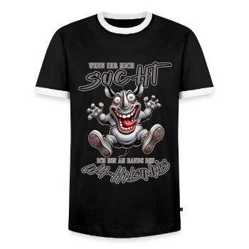 Rhinocéros fou au bord de la folie style bande dessinée - T-shirt contrasté Homme - noir/blanc - Devant - AI Model Female 172 light (172cm) & AI Model Male 178 light (178cm)