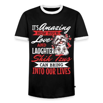 Shih Tzu Dog Owner - Men's Ringer Shirt - black/white - Front - AI Model Female 172 light (172cm) & AI Model Male 178 light (178cm)