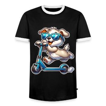 Tretroller E-Scooter E-Roller - Männer Kontrast-T-Shirt - Schwarz/Weiß - Vorne - AI Model Female 172 light (172cm) & AI Model Male 178 light (178cm)
