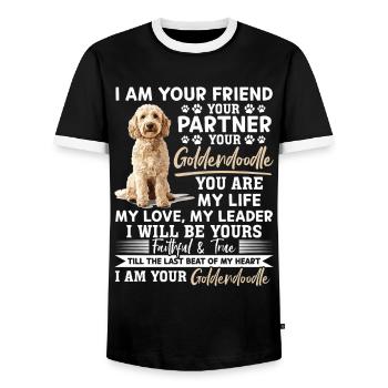 Goldendoodle Dog Owner - Men's Ringer Shirt - black/white - Front - AI Model Female 172 light (172cm) & AI Model Male 178 light (178cm)