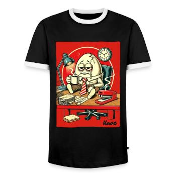 Tired office egg with coffee - Men's Ringer Shirt - black/white - Front - AI Model Female 172 light (172cm) & AI Model Male 178 light (178cm)