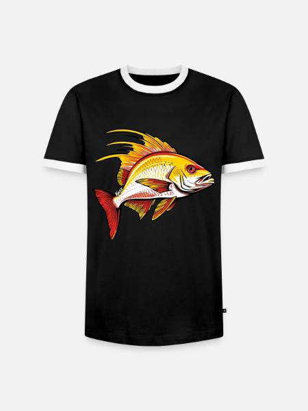 Red and golden fish - Men's Ringer Shirt - black/white