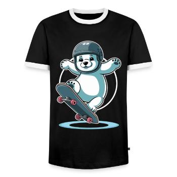 Ours polaire de skateboard avec casque - T-shirt contrasté Homme - noir/blanc - Devant - AI Model Female 172 light (172cm) & AI Model Male 178 light (178cm)