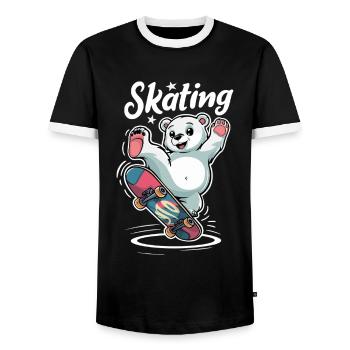 Cute Bear on Skateboard Skating - Men's Ringer Shirt - black/white - Front - AI Model Female 172 light (172cm) & AI Model Male 178 light (178cm)