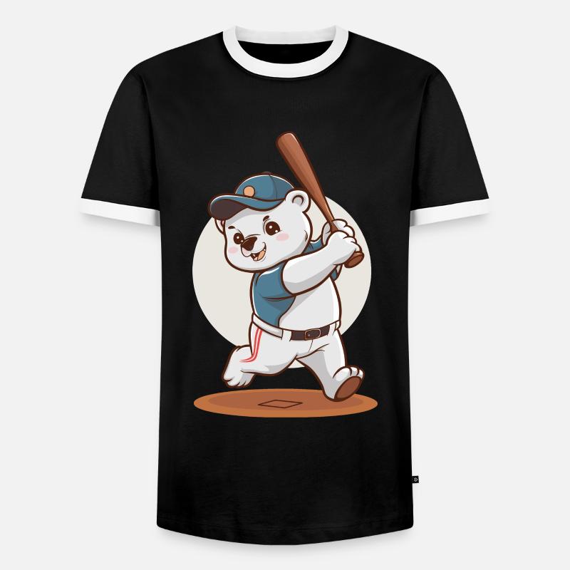 Cute Baseball Bear Drawing - Men's Ringer Shirt - black/white