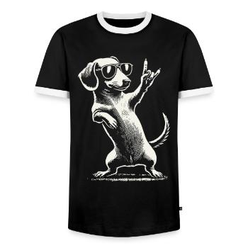 Musique rock drôle teckel chien concert design - T-shirt contrasté Homme - noir/blanc - Devant - AI Model Female 172 light (172cm) & AI Model Male 178 light (178cm)
