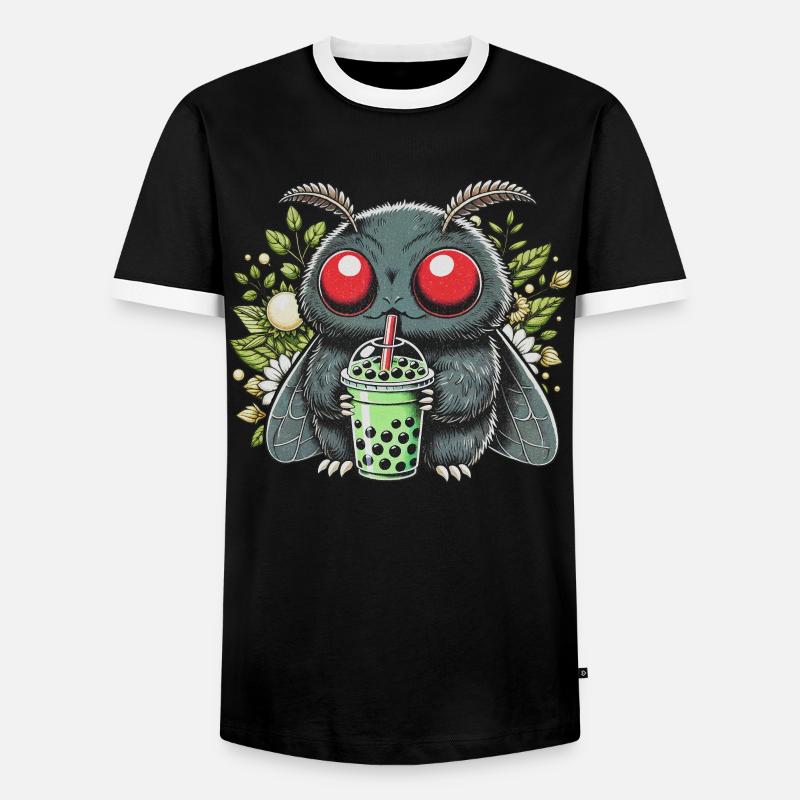 Mothman Drinking Bubble Tea - Men's Ringer Shirt - black/white