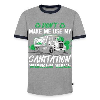 Garbage truck driver for sanitation workers - Men's Ringer Shirt - grey/navy  - Front - AI Model Female 172 light (172cm) & AI Model Male 178 light (178cm)