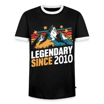 Legendary since 2010 Vintage Mountain Retro Mountains - Men's Ringer Shirt - black/white - Front - AI Model Female 172 light (172cm) & AI Model Male 178 light (178cm)