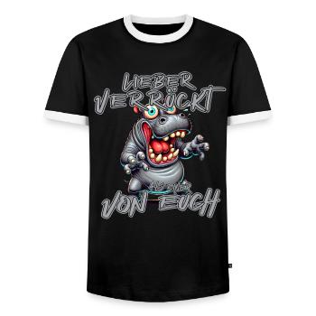 Hippopotame fou Mieux vaut fou qu’un de - T-shirt contrasté Homme - noir/blanc - Devant - AI Model Female 172 light (172cm) & AI Model Male 178 light (178cm)